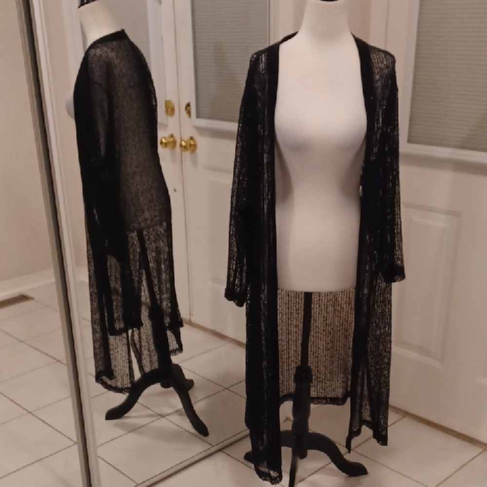 Black Sheer Mesh Coverup Kimono